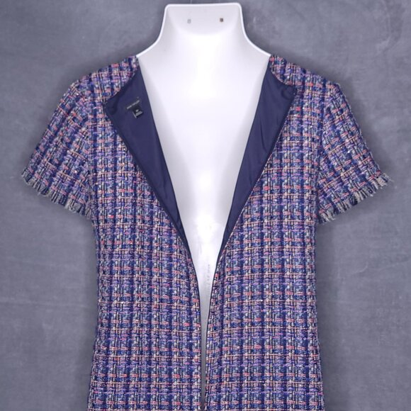 Ann Taylor Womens Tweed Short Sleeve Shift Dress 10 Fringe Hem Knee Length - Picture 5 of 8